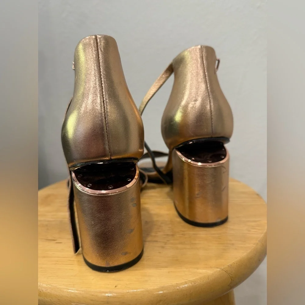 Alexander Wang Abby Sandal Rose Gold Metallic Block Heel EU 37 US 6.5